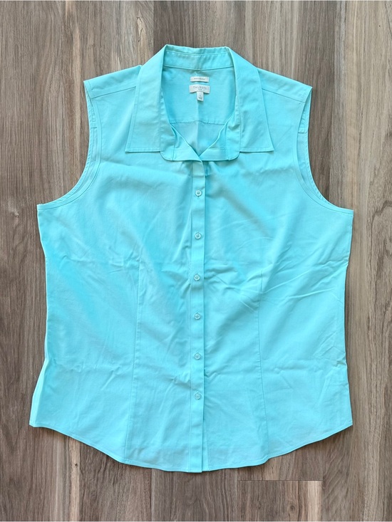 Talbots Tops - Talbots Turquoise Wrinkle-Resistant Button-Down Sleeveless Shirt Size L